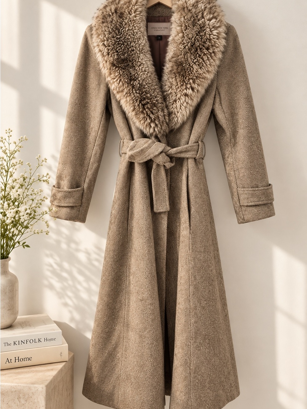 Vintage June Frederica Wool Fur Collar Taupe Coat
